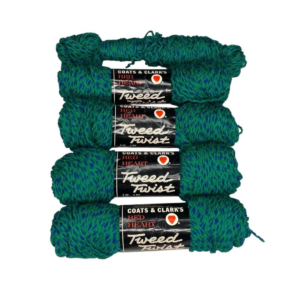 Coats & Clark Red Heart Tweed Twist Wool Yarn 178 Teal Green Blue Lot 4.5 Skein